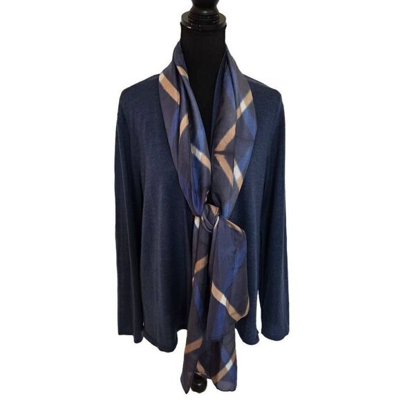 Eileen Fisher Womens Knitted With Matching Scarf Open Cardigan Blue Large - Picture 11 of 11
